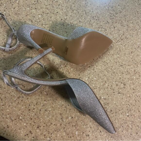 Billini Esara Silver Glitter Rhinestone Ankle Strap Pumps - Picture 8 of 10